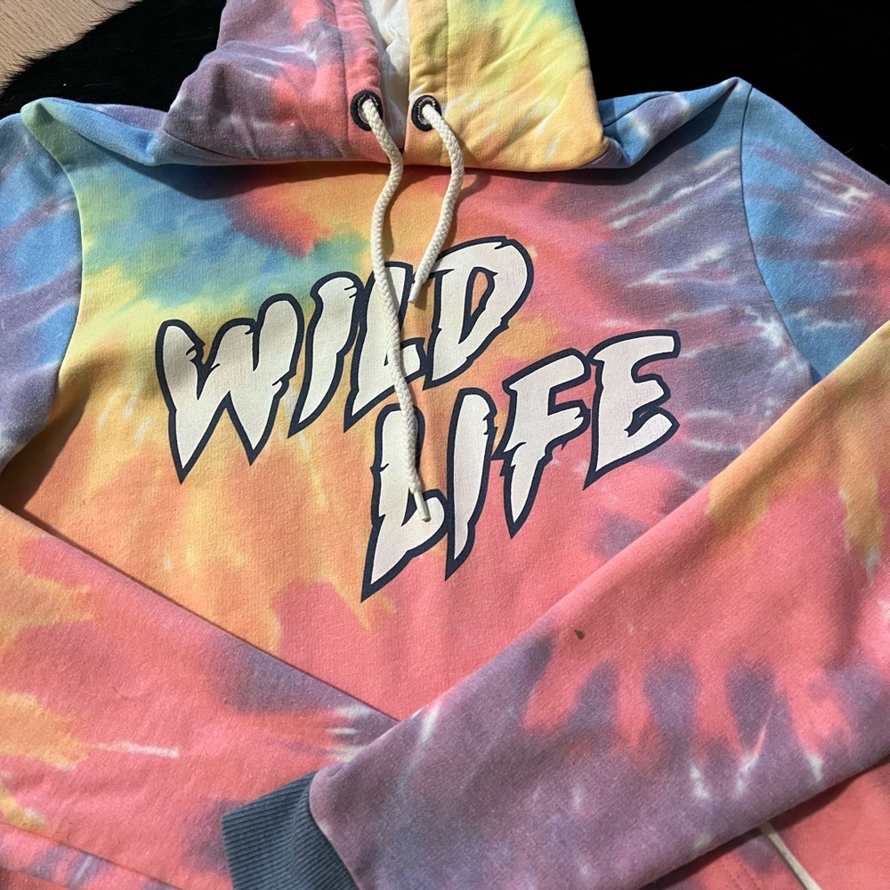 Vintage Tie-Dye Hoodie with “Wild Life” Logo